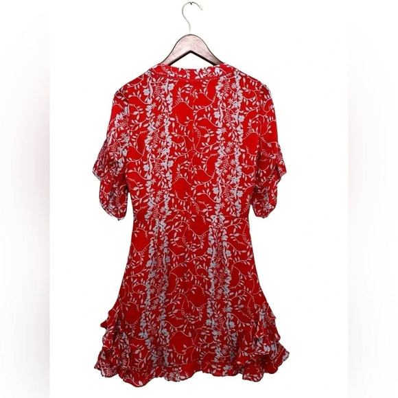 TANYA TAYLOR Red Printed Silk Mini Ruffle Dress Short Sleeve Coastal Chic Size 2 - Picture 3 of 7